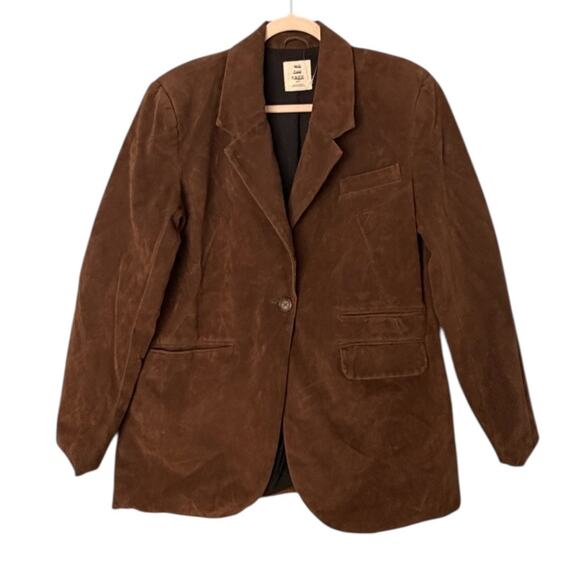 Free People Paper Cut Vegan Suede Blazer Jacket Women’s Small Brown Casual NEW - Picture 2 of 9